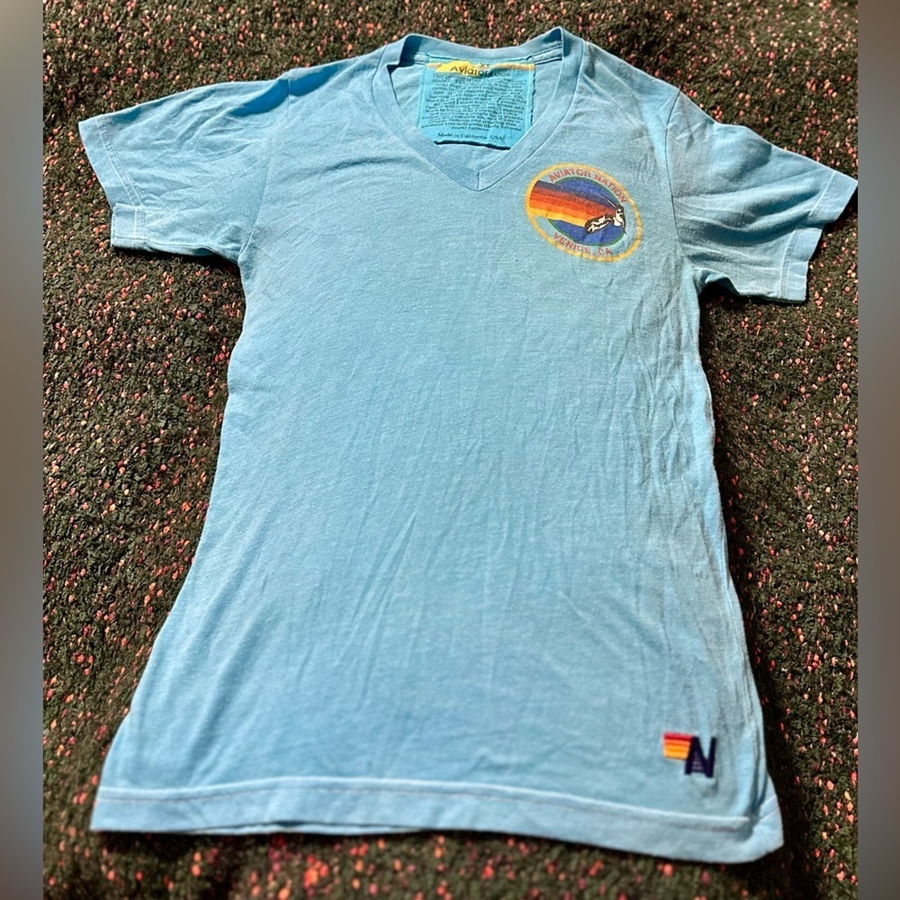 Aviator Nation V-Neck Tee XS — Venice Small Circle Logo Blue